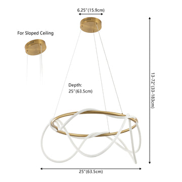 Lisette 25" Contemporary Minimalist 360 Adjustable Silicone Neon Rope Dimmable Integrated LED Chandelier - JONATHAN Y